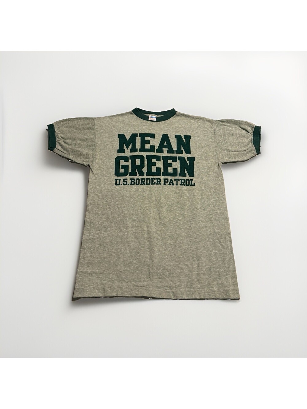 VTG Champion Athletic 70s Mean Green U.S Border Patrol  Ringer T-Shirt M